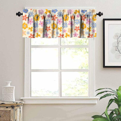 Cute 70s Flower Valance, Abstract Vintage Groovy Daisy Floral Cartoon Pink Blue Orange Flowers Print Blackout Window Curtain for Kids Girls Boys Bedroom Livingroom, 54x18inch