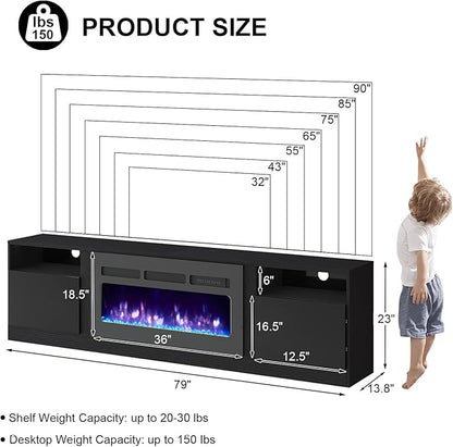 Fireplace TV Stand with 36" Electric Fireplace, LED Light Entertainment Center - Image 9