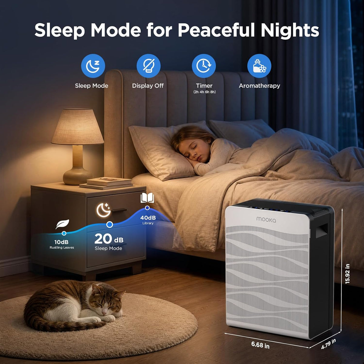 mooka air purifier for home pet large room, front angle view