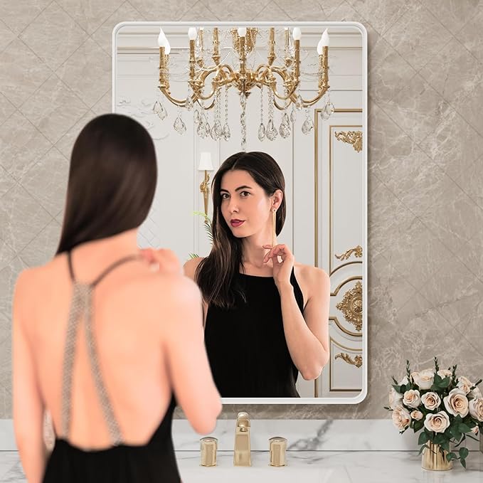 LOAAO 22x30 Inch White Metal Framed Bathroom Mirror - Image 2