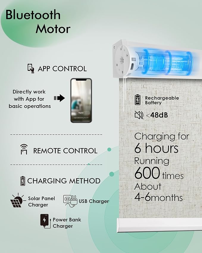 Yoolax Motorized Blinds with Remote, Light Filtering Remote Shades - Image 3