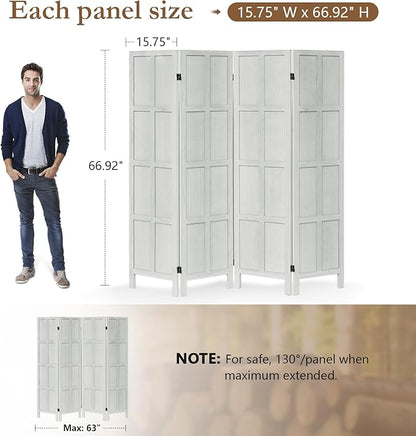 ALeesing 4 Panel Room Divider, 5.6Ft Wood Room Dividers and Folding Privacy - Image 2