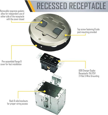 RACO Floor Box Kit 6239ACNI Nickel 15A/125V Duplex Receptacle Outlet - Image 7