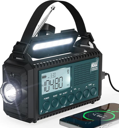 Emergency Weather Radio with AM/FM/NOAA/SW, 5 Ways Powered Solar Hand Crank by Mesqool