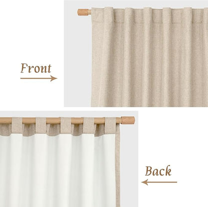 LAMIT 100% Blackout Natural Linen Curtains, 68 Inches Linen Textured Thermal - Image 8