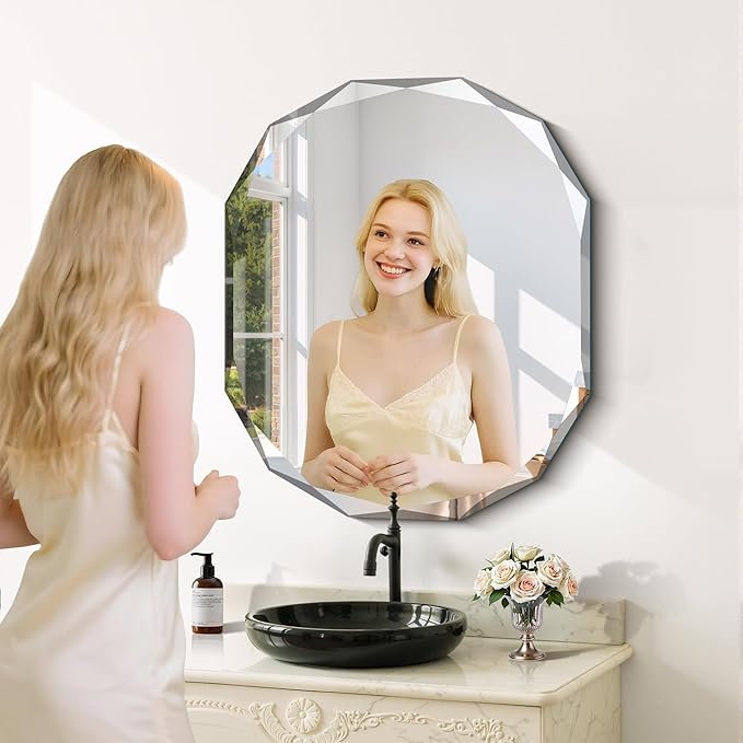 GLASHOM Frameless Bathroom Mirror, 30x36 inch Vanity Mirror Beveled Edge Wall - Image 7