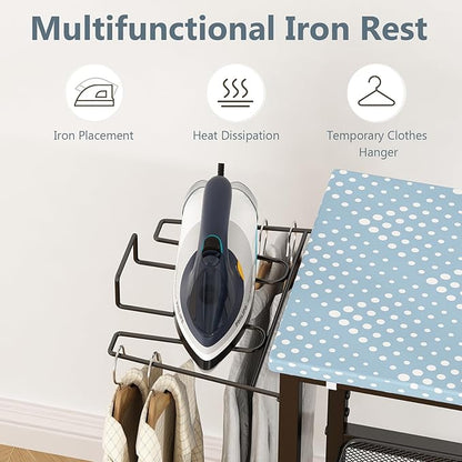 GILLAS Ironing Board with 2 Tier Storage Basket, Movable Ironing Board Full Size - Image 5