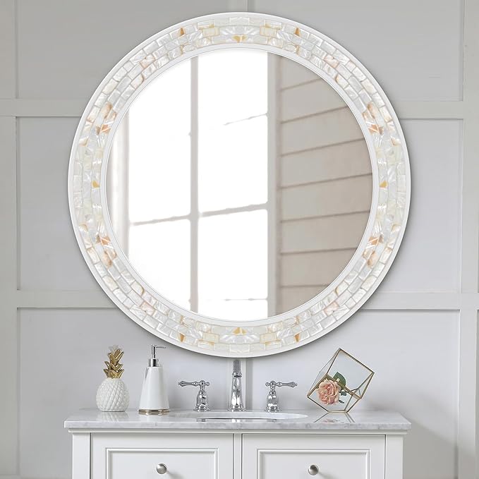 Tanmicoshomy Round Wall Mirror 28 Inch, Circle Mosaic Mirror - Image 6