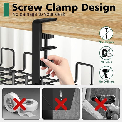 REFLYING Under Desk Cable Management Tray, L 15.7'' W 6.3'' No Drill Steel Desk - Image 2