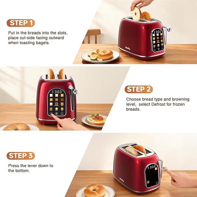 Mecity Toaster 2 Slice, Touch Screen Wide Slot Retro Toaster - Image 7