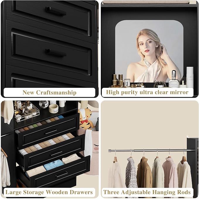 Unikito 8FT Closet System with Mirror, 96 Inch Walk in Closet Organizer Kit - Image 2