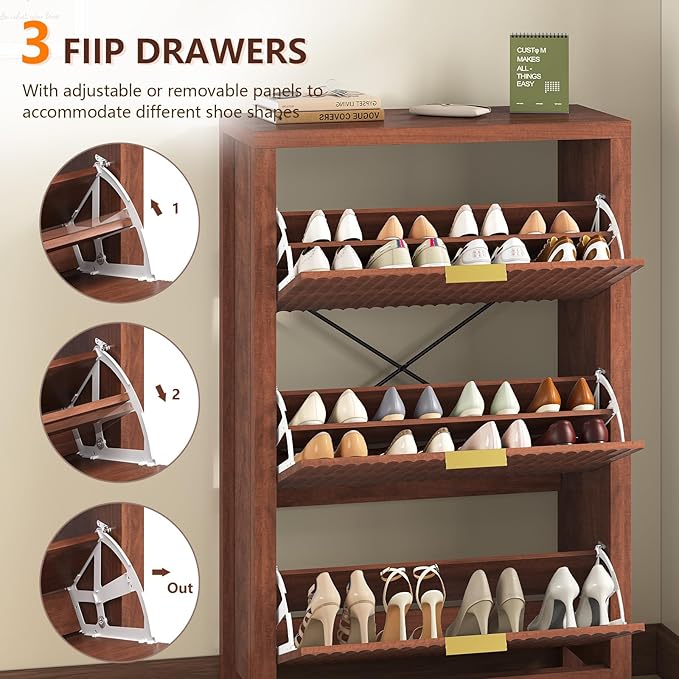 Shoe Cabinet Storage for Entryway, Fluted Shoe Cabinet - Image 4