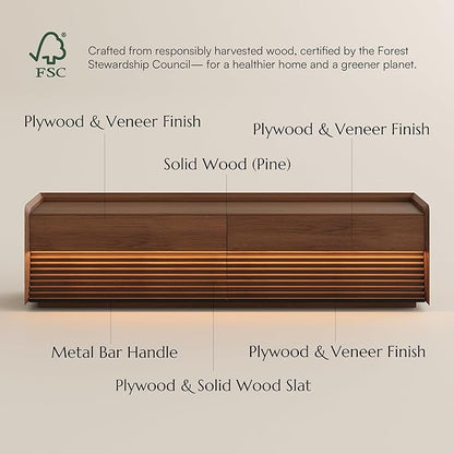 POVISON Fully-Assembled Mid Century Modern TV Stand, 70.87" Wood Media Console - Image 6