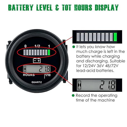 Yooreal 12/24V 36/48V 72V Golf Cart Battery Meter, Hour Meter&Battery Indicator - Image 2