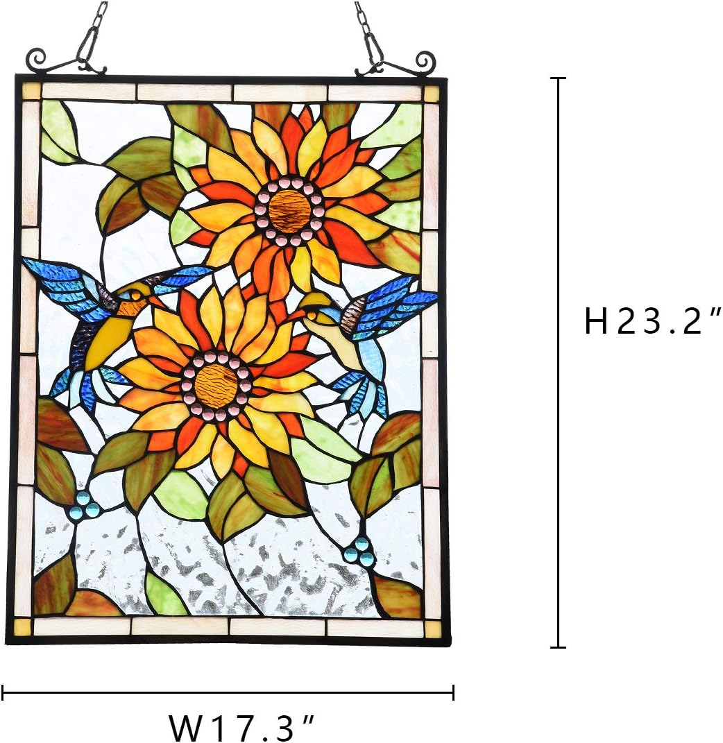 Capulina Sunflower and Birds Stained Glass Panels Window Hangings