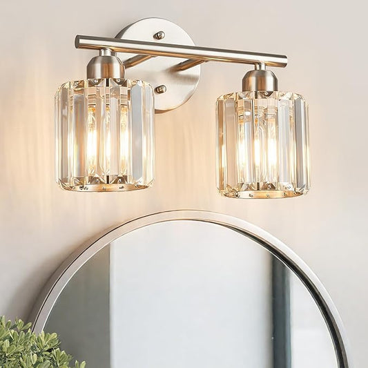 FDPBY Modern 2 Light Crystal Vanity Light, Brushed Nickel Vertical Bathroom by FDPBY