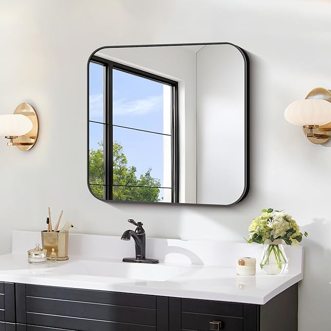 FORBATH Bathroom Mirror for Over Sink 24x24 Inch Black, Square Wall Mirror - Image 8