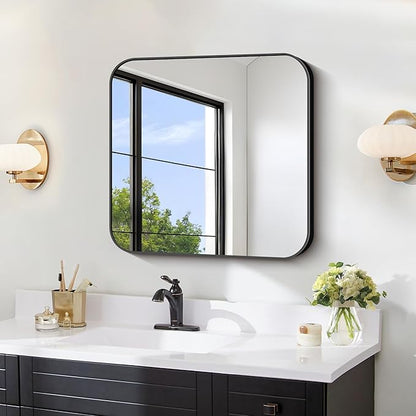 FORBATH Bathroom Mirror for Over Sink 24x24 Inch Black, Square Wall Mirror - Image 8