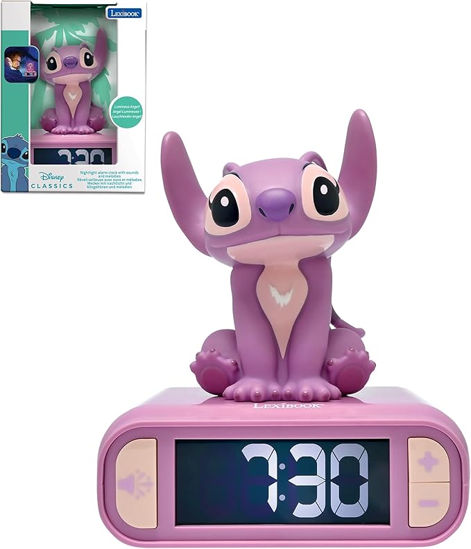 LEXiBOOK, Disney Stitch, Angel Night Light Alarm Clock, Sounds and Melodies by Lexibook