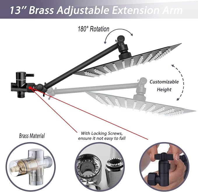 10" High Pressure Square Rainfall Shower Head and 2-in-1 Hand Shower, Rainfall - Image 5