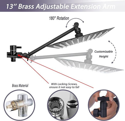 10" High Pressure Square Rainfall Shower Head and 2-in-1 Hand Shower, Rainfall - Image 5