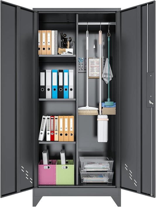 Garage Storage Cabinet, Broom Closet Storage Cabinet, Storage Shed, Metal by OSEILLC