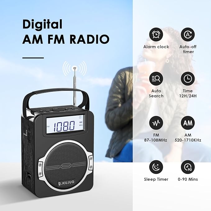 JEUJUG Radio Portable AM FM Digital Radios Clock Radio - Image 6