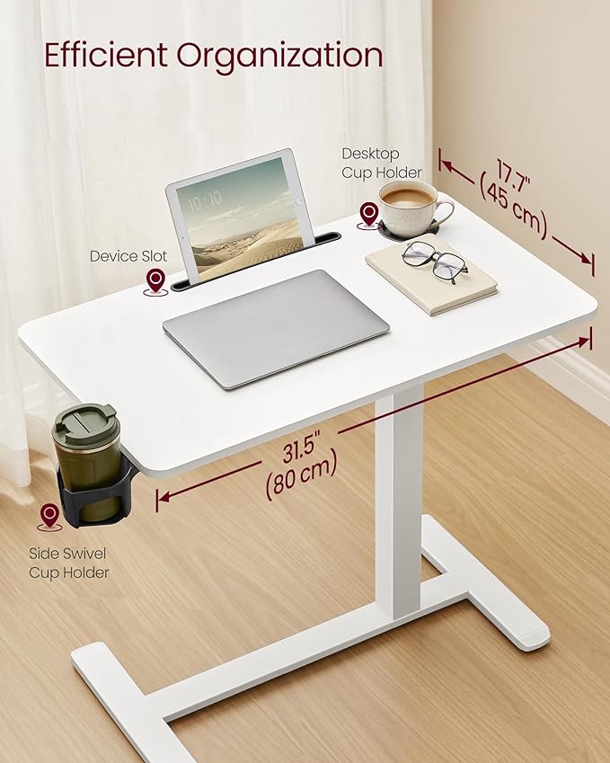 VASAGLE Overbed Table with Wheels, Mobile Standing Computer Desk, 31.5 x 17.7 - Image 3