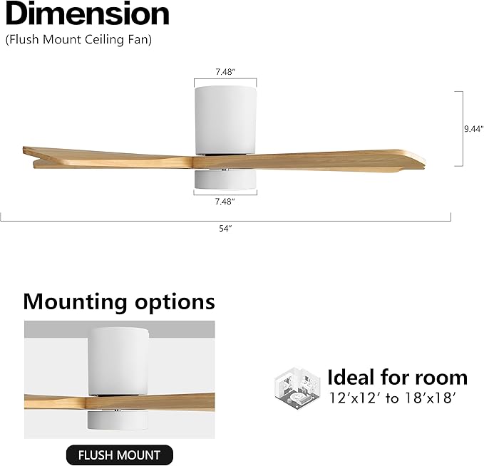 WINGBO 54 Inch Flush Mount DC Ceiling Fan - Image 4