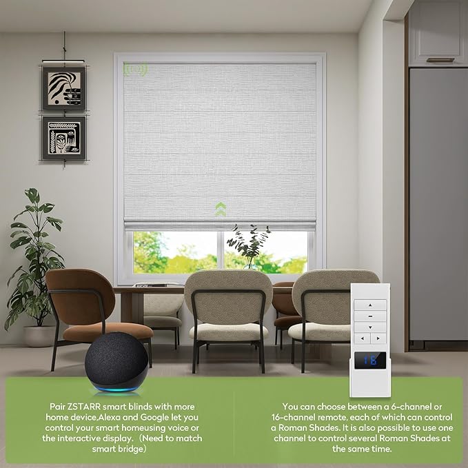 ZSTARR Smart Roman Shades Rechargeable Motorized Blinds - Image 2