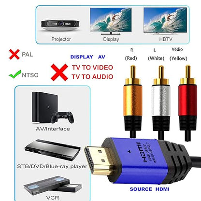HDMI to RCA 6FT Cable with IC, HDMI Male to 3-RCA BL AV Cable Video Audio - Image 6