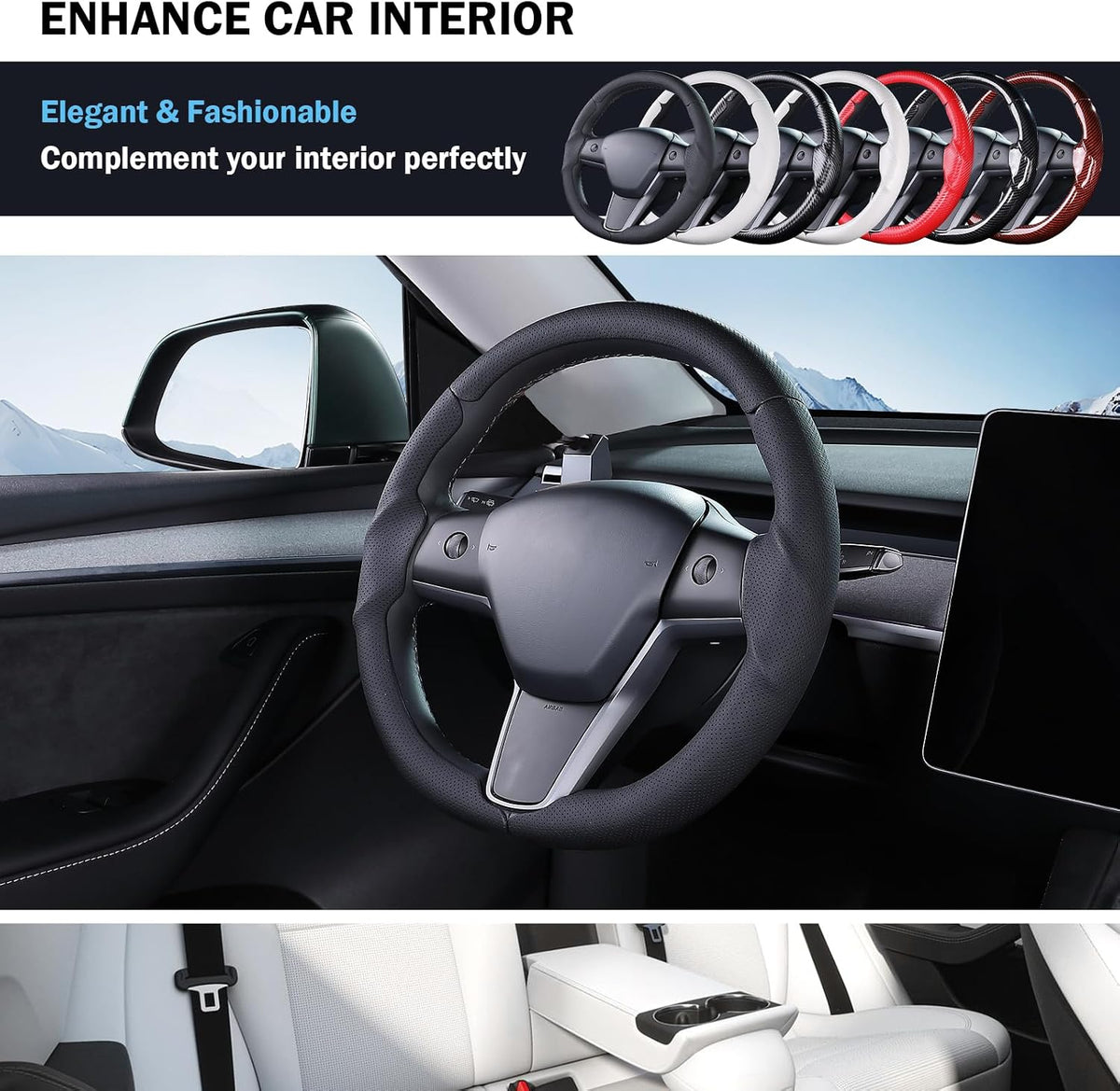 Aimato Customized Car Steering Wheel Cover for Tesla Model 3/Y