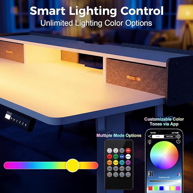 Electric Standing Desk with Drawers, 63 Inch Height Adjustable Desk with Power - Image 8
