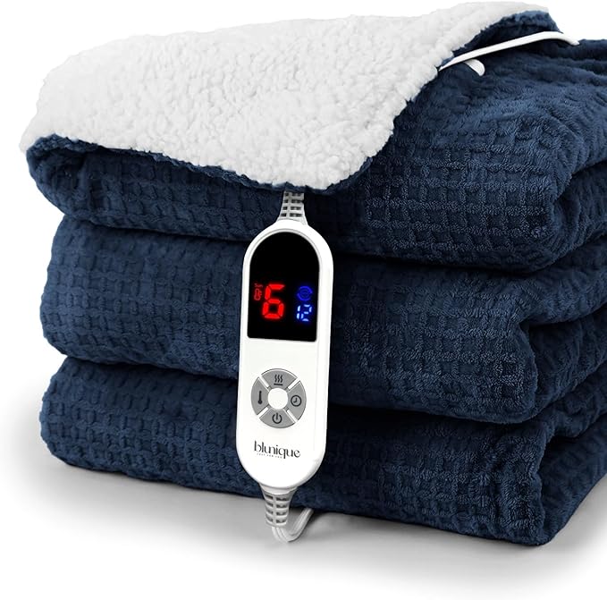 Heated Blanket Electric Throw Waffle, 50x60 Inches Sherpa Fleece Fast Heating by blunique