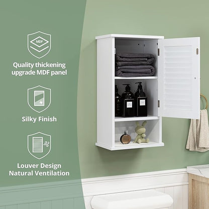 Small Bathroom Wall Cabinet, Slim Single Louvered Door Narrow Over The Toilet - Image 4