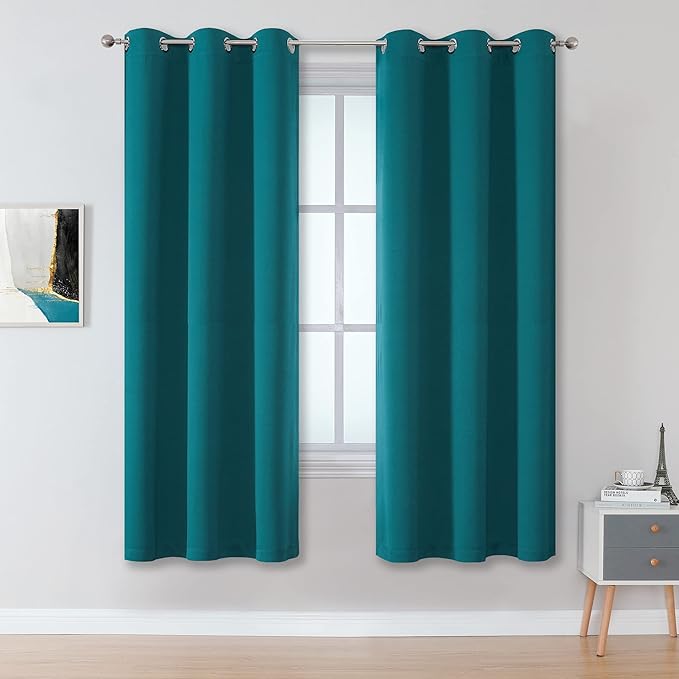 DUALIFE Teal Blackout Curtains 63 Inch Length by DUALIFE