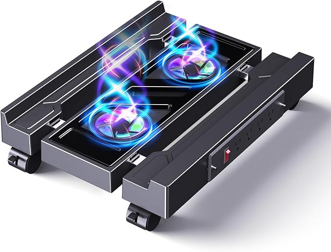 Computer Tower Stand with Charging Station, Cooler Fan and Light, Adjustable PC by Hovadova