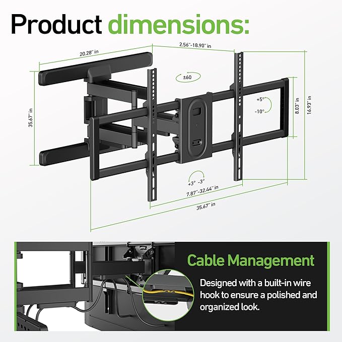 Heavy Duty Dual Arm Articulating TV Wall Mount Bracket - Image 5