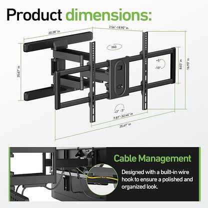 Heavy Duty Dual Arm Articulating TV Wall Mount Bracket - Image 5