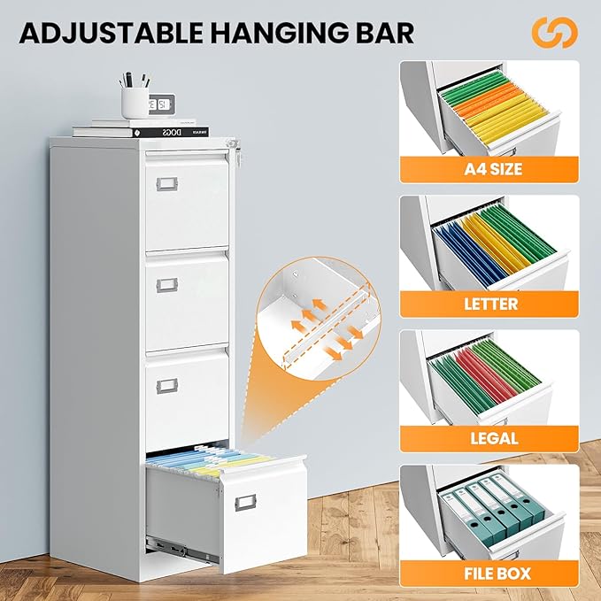 4 Drawer File Cabinet with Lock, Metal Filing Cabinets - Image 5