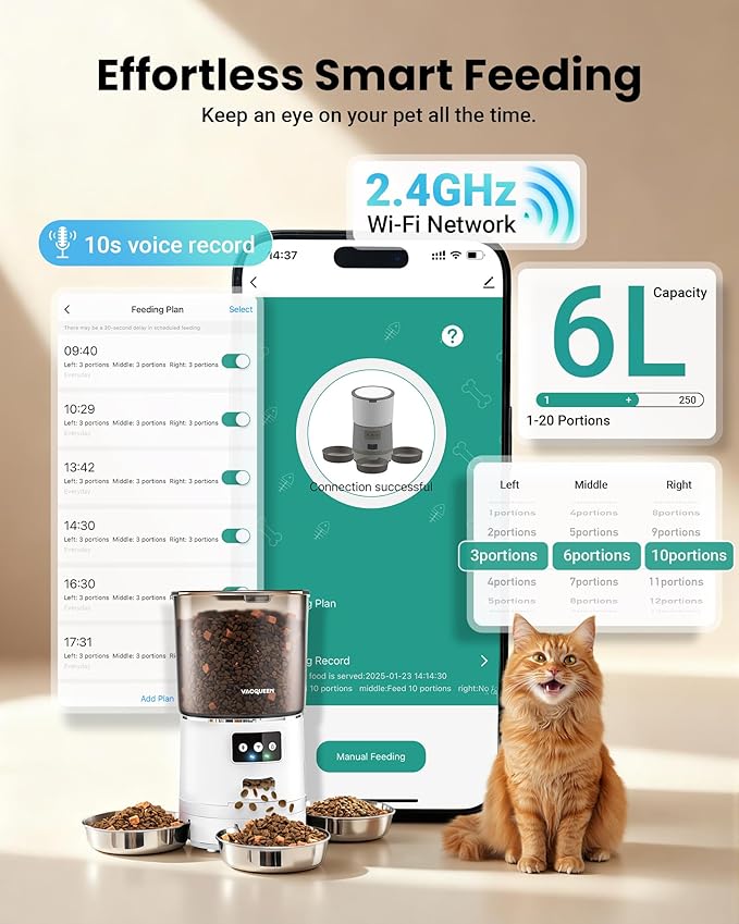 Automatic Cat Feeder for 3 Cats, 6L/25 Cup Cat Food Dispenser - Image 5