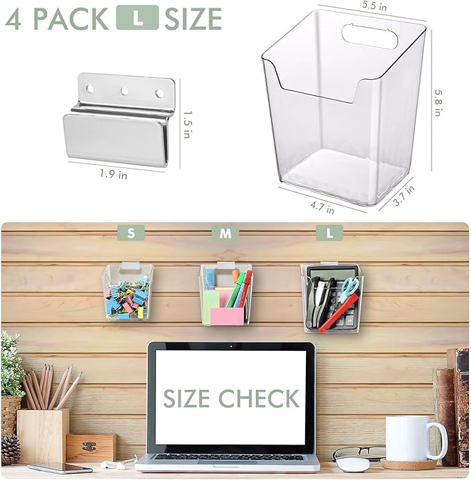 Clear Slatwall Bins, 4 Pack Slat Wall Accessories Cups Hooks Assemble Set Fit - Image 2