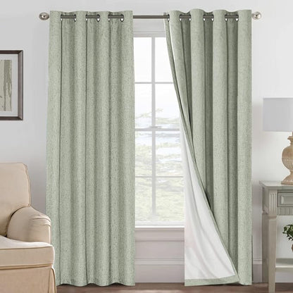 H.VERSAILTEX Bedroom Curtains Blackout, Sage Green Linen Blackout Curtains 84 by HVERSAILTEX