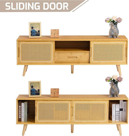 HollyHOME Bamboo TV Stand with Storage - Image 5