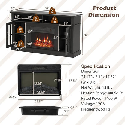 SIMOE Fireplace TV Stand up to 40'' 65'' TV, 58 inch Electric Fireplace TV - Image 6