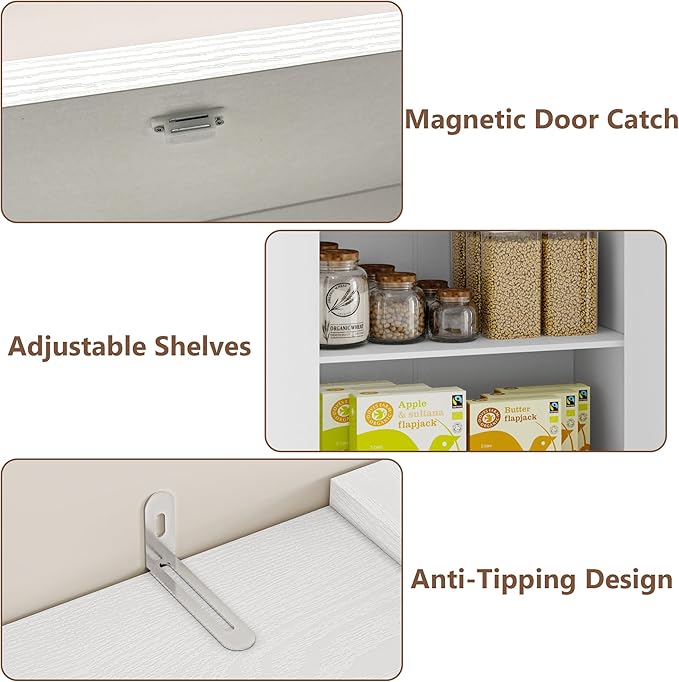 Pantry Organizers and Storage Cabinet, 71” Barn Door White Kitchen Cabinet - Image 5