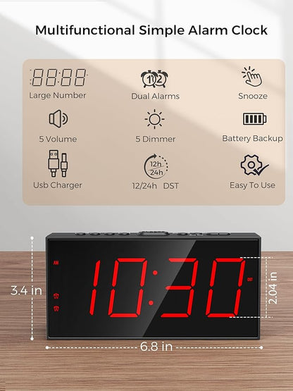 PPLEE Alarm Clock for Bedroom, Large Number Digital Clock - Image 2
