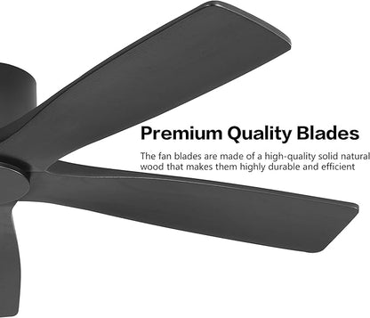 WINGBO 54" Flush Mount DC Ceiling Fans Without Lights, 5 Carved Solid Wood - Image 6