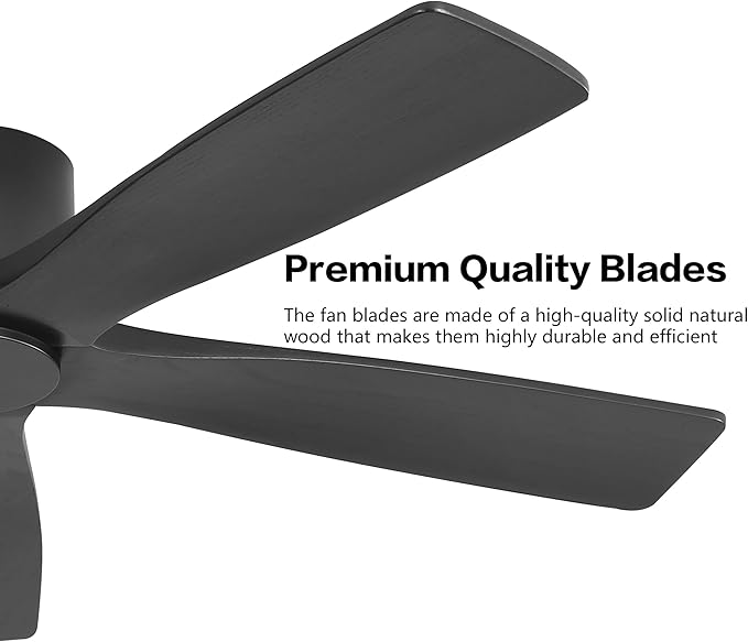 WINGBO 48" Flush Mount DC Ceiling Fans Without Lights, 5 Carved Solid Wood - Image 6