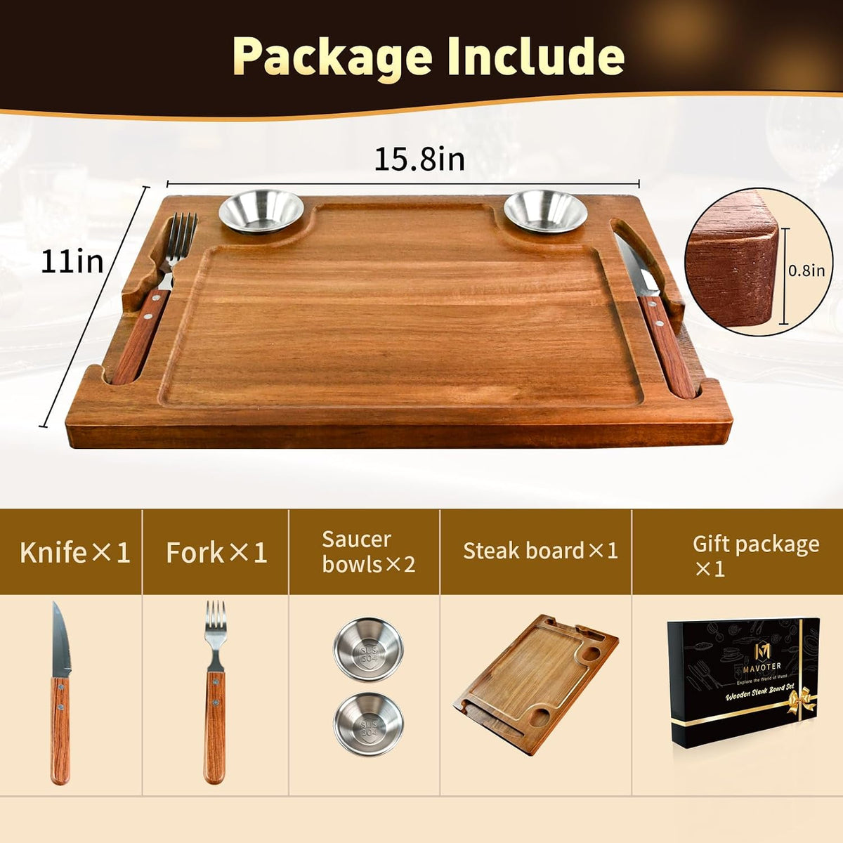 Acacia Wooden Steak Board Set Carnivore Cutting Board Plate for Eating